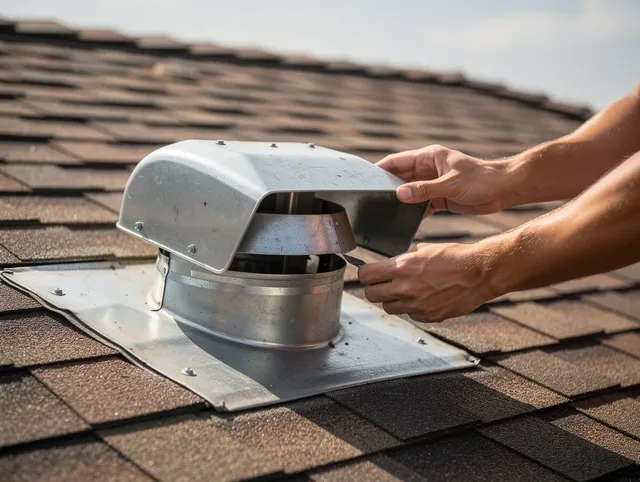 Millbury Dryer Vent Cleaning certified technician safely cleaning a roof-mounted dryer vent in Millbury