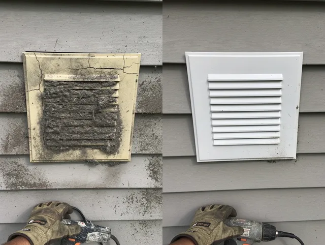 Millbury Dryer Vent Cleaning technician installing high-quality dryer vent cover at a residential property in Millbury